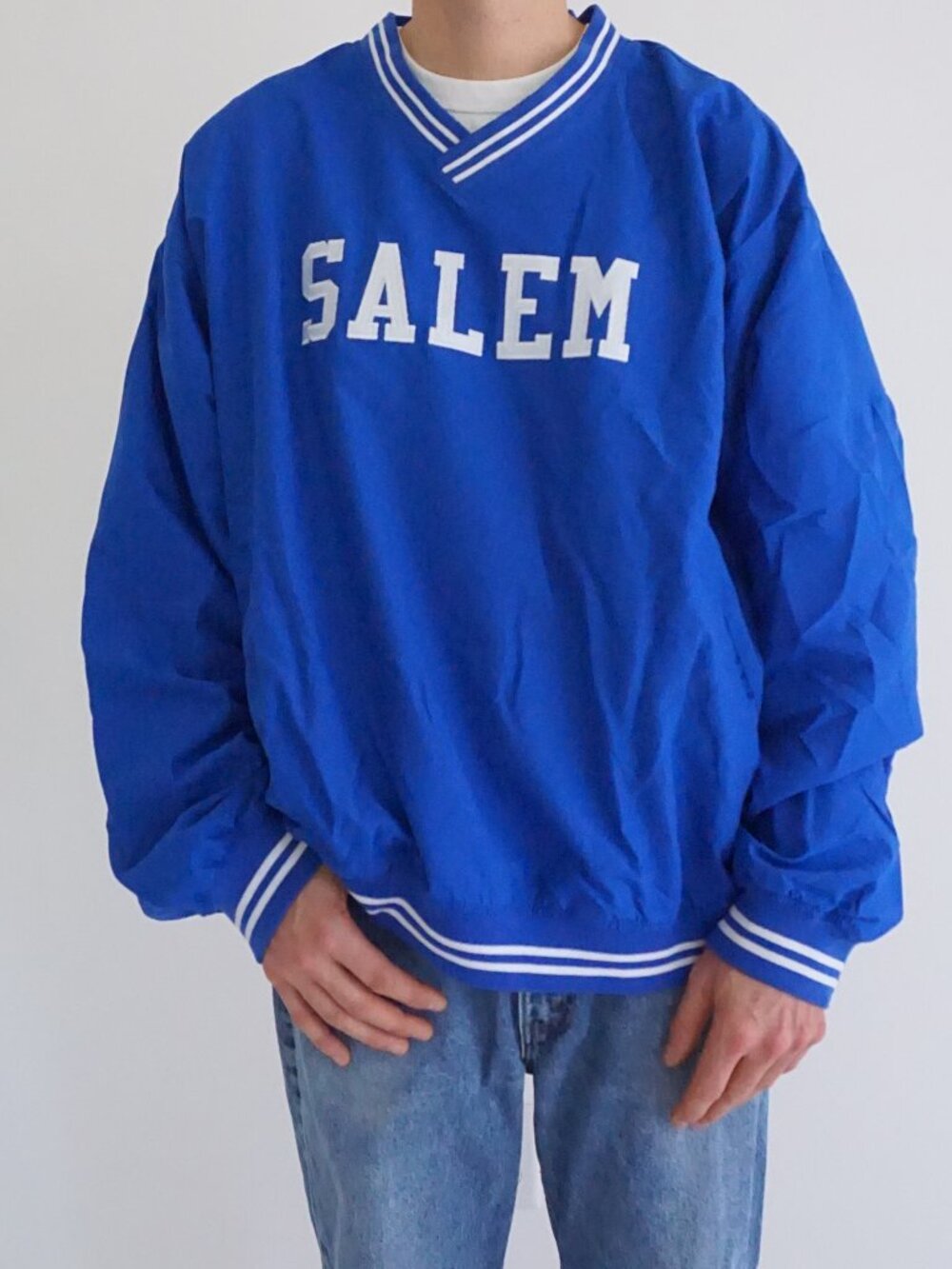 Vintage Holloway Royal Blue White Salem Spellout Collegiate Team Windbreaker 2XL